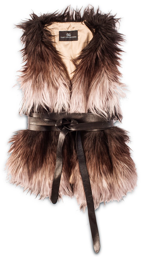 Faux fur vest with ADA wrap leather belt winter