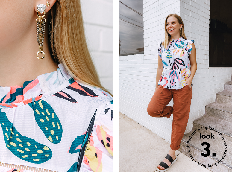 Peplum tops and busy prints to distract from your midsection